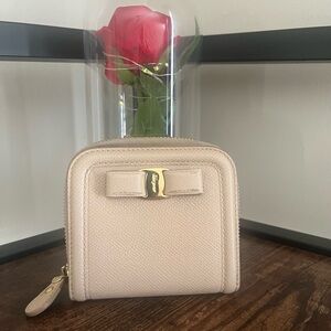 AUTHENTIC: Salvatore Ferragamo Beige Wallet with Gold Accent